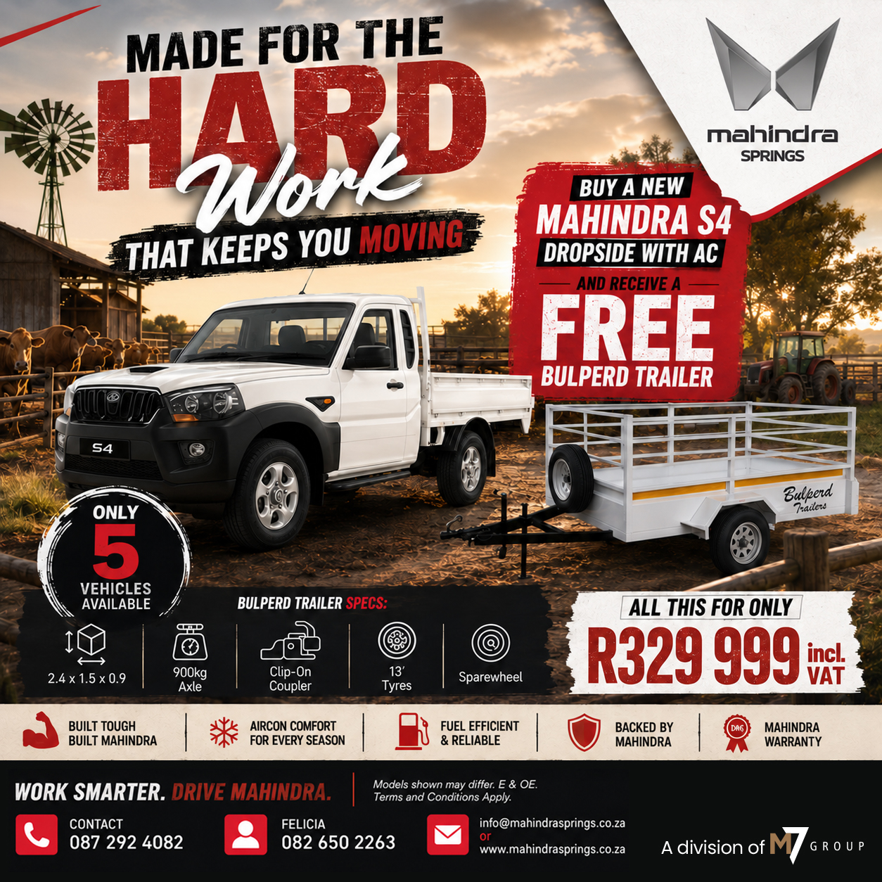 Mahindra S4 AC Dropside with Bulperd Trailer